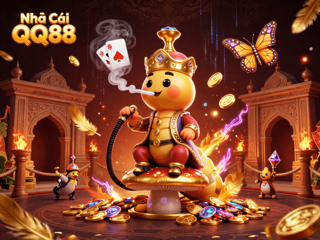 Experience thrills at Nhà Cái QQ88 with a vibrant 3D casino illustration highlighting online gaming.