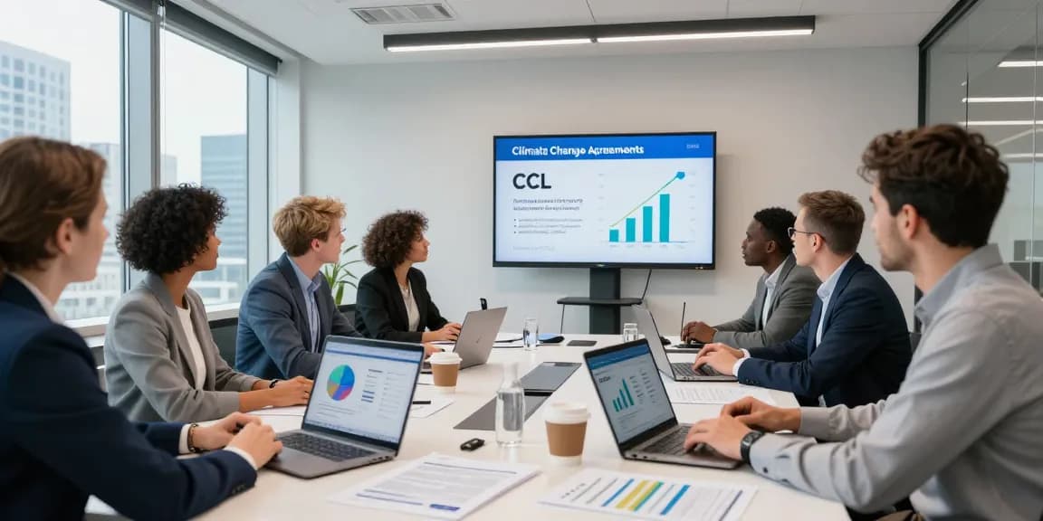Team discussing ccl rates 2026 impacts in modern office setting, showcasing data visualization and reports