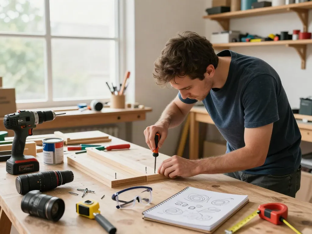 Uso di un cacciavite ad angolo in un laboratorio di bricolage per progetti personalizzati