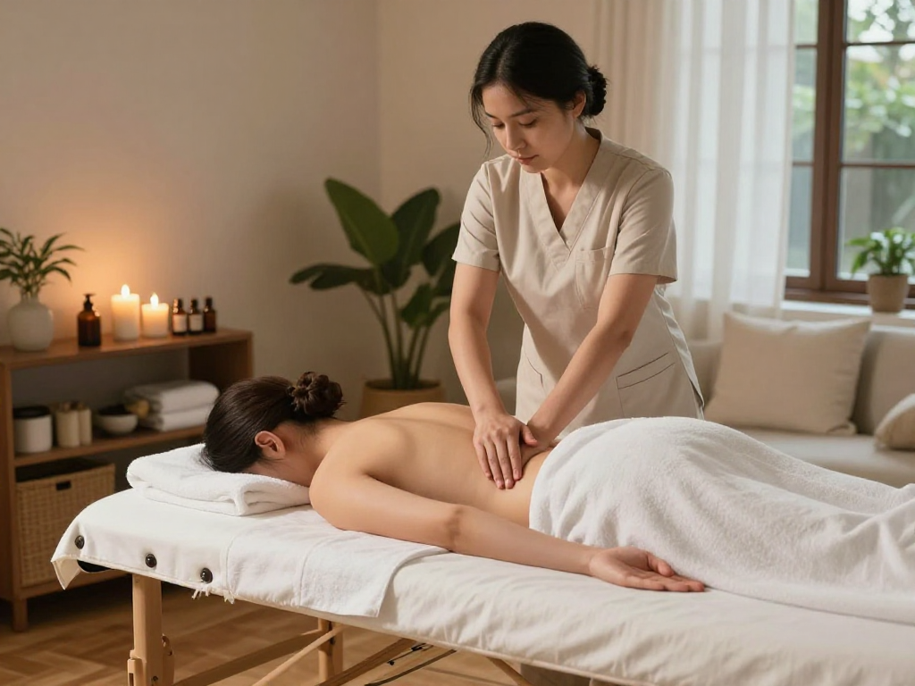Massage therapy session showcasing a professional Swedish massage, emphasizing 파주출장마사지 in a cozy home environment.