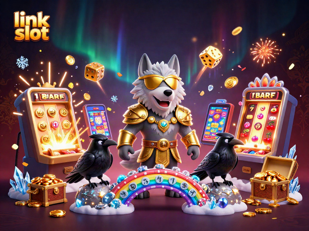 Engage in thrilling adventures with the link slot characters amidst jackpot wins and dazzling casino elements.