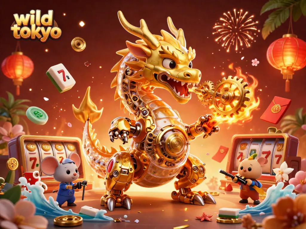 Experience winning thrills at Wild Tokyo Casino with vibrant slot reels and captivating gold elements.