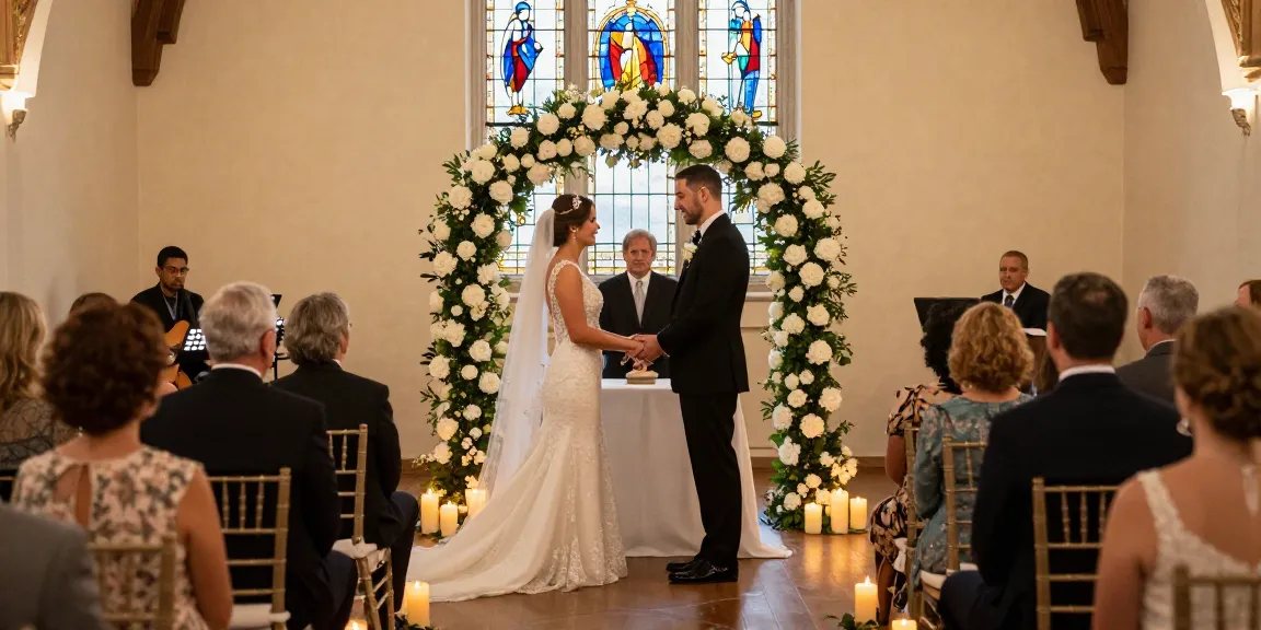 Religious wedding ceremony at rokok 88 venue with elegant floral decor.