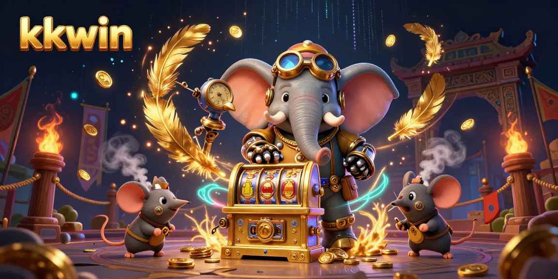 Roll the reels with kkwin in this vibrant, dynamic casino illustration filled with steampunk charm.