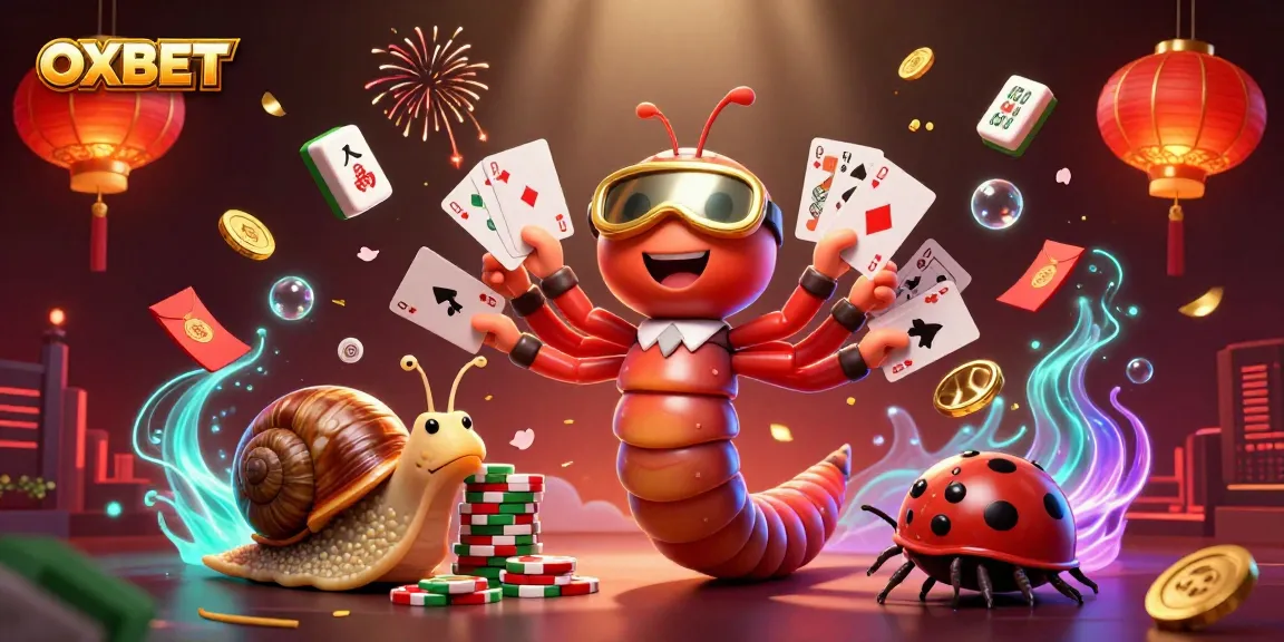 Engage with OXBET's thrilling gameplay through a lively scene of colorful 3D characters and casino elements.
