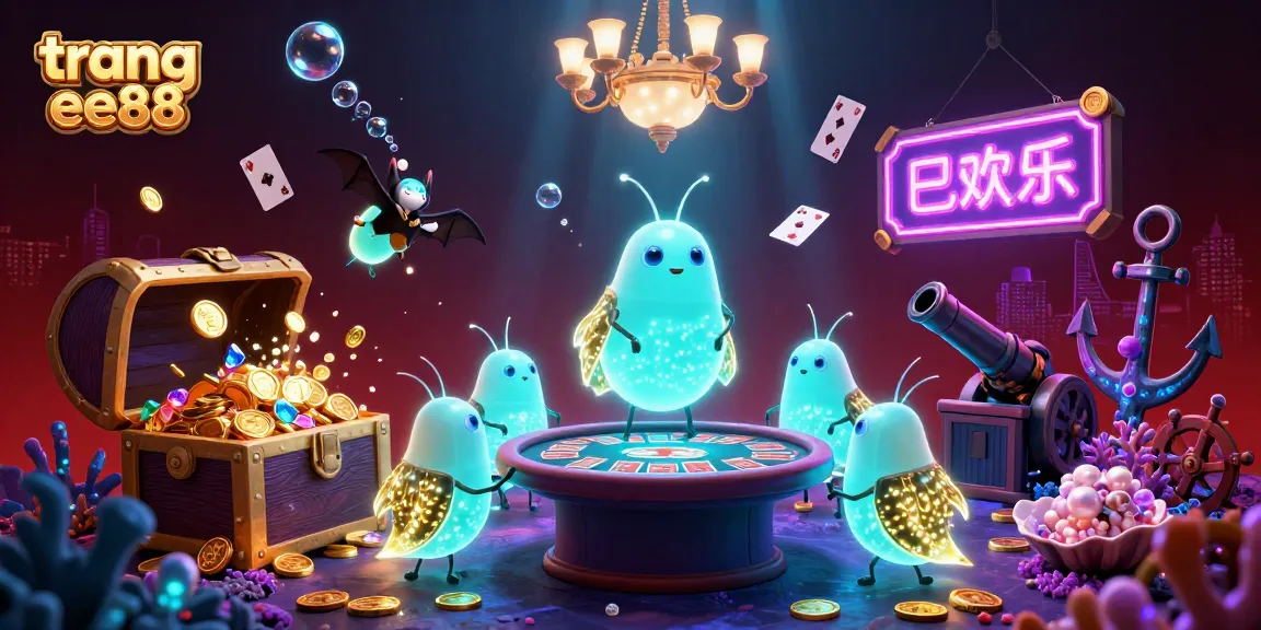 Play at trang ee88 as glowing glowworms and a bat dealer light up an underwater casino scene.