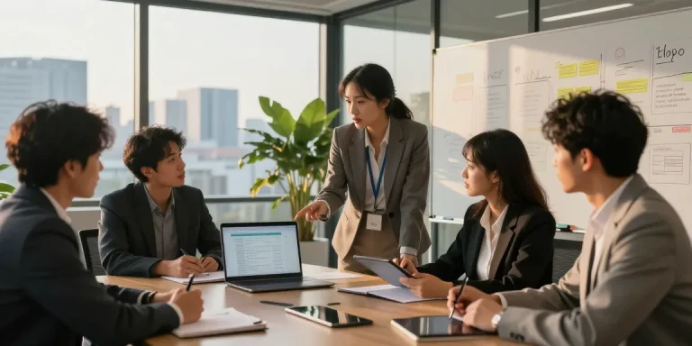Team discussing change of tenancy business energy solutions in a modern office.