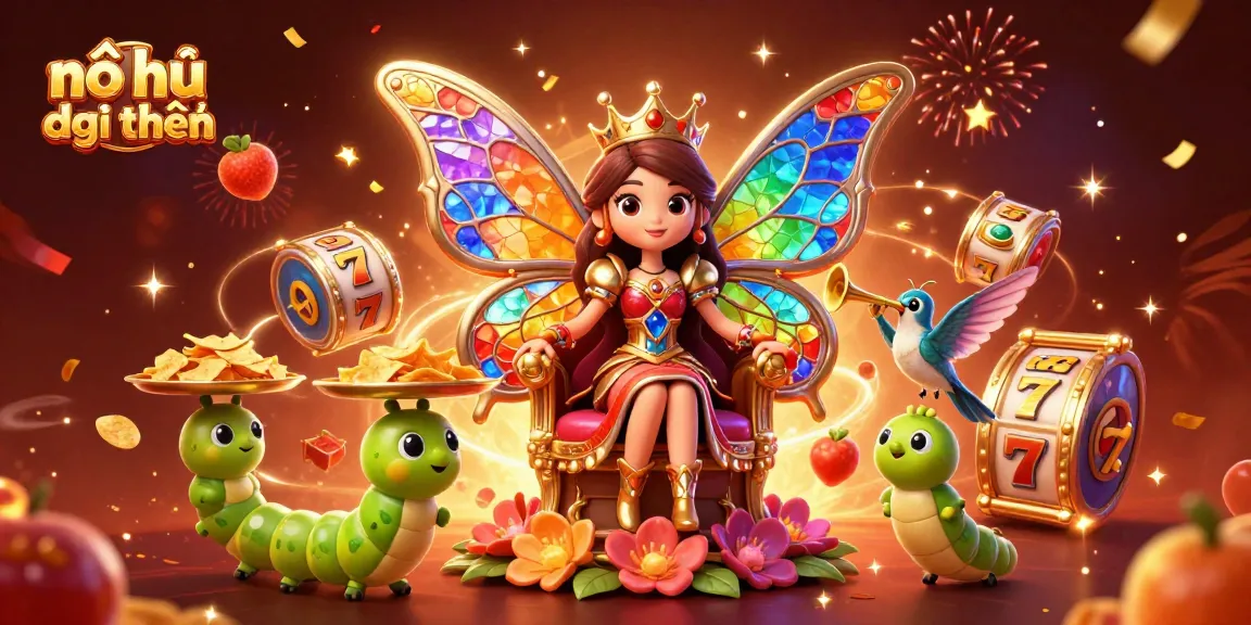 Experience the excitement of nổ hũ đổi thưởng with vibrant slot reels and dynamic characters in this 3D illustration.