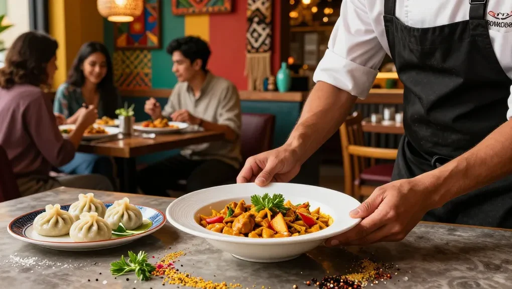 Delicious ROKOK88 Indian curry and Nepalese momo served in a warm inviting dining environment